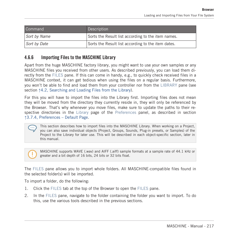 Importing files to the maschine library, 6 importing files to the maschine library | Native Instruments MASCHINE MK3 Groove Production Studio (Black) User Manual | Page 217 / 976