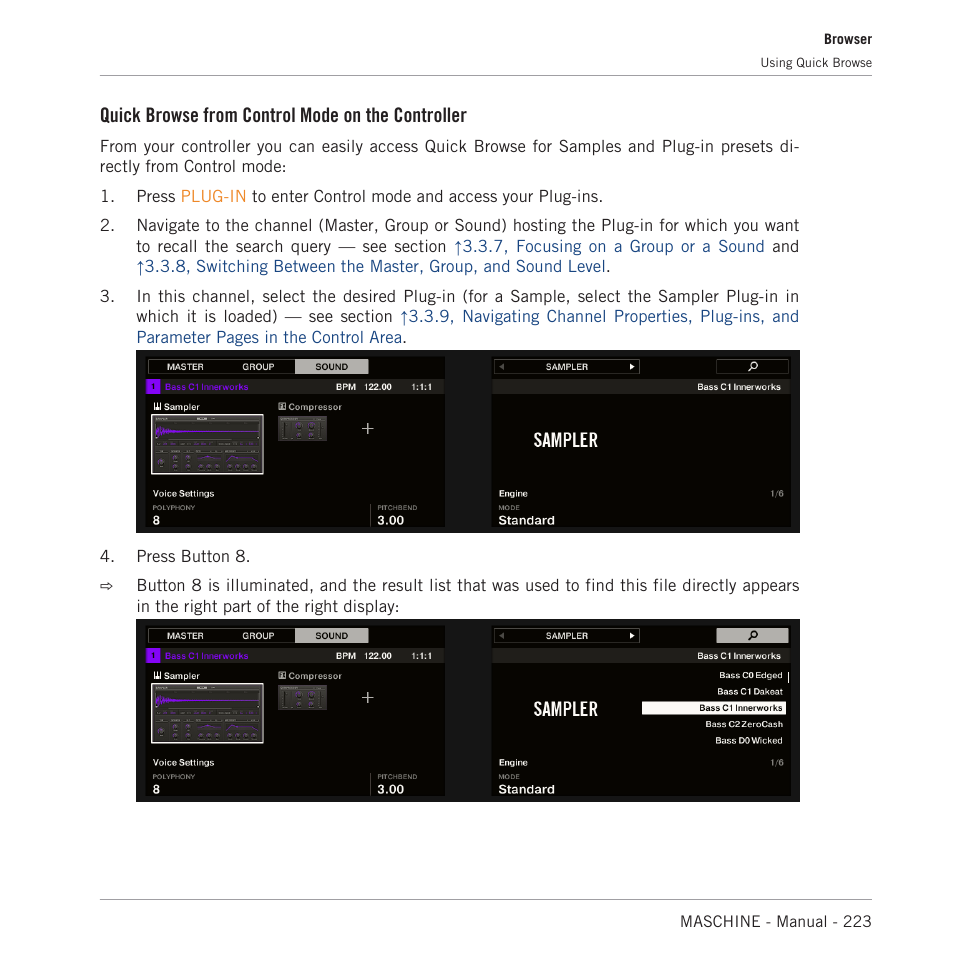 Quick browse from control mode on the controller | Native Instruments MASCHINE MK3 Groove Production Studio (Black) User Manual | Page 223 / 976