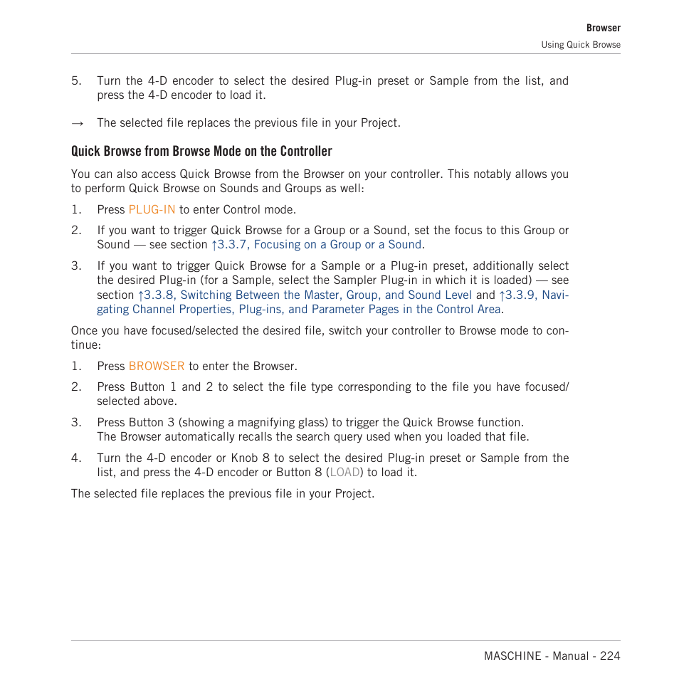 Quick browse from browse mode on the controller | Native Instruments MASCHINE MK3 Groove Production Studio (Black) User Manual | Page 224 / 976
