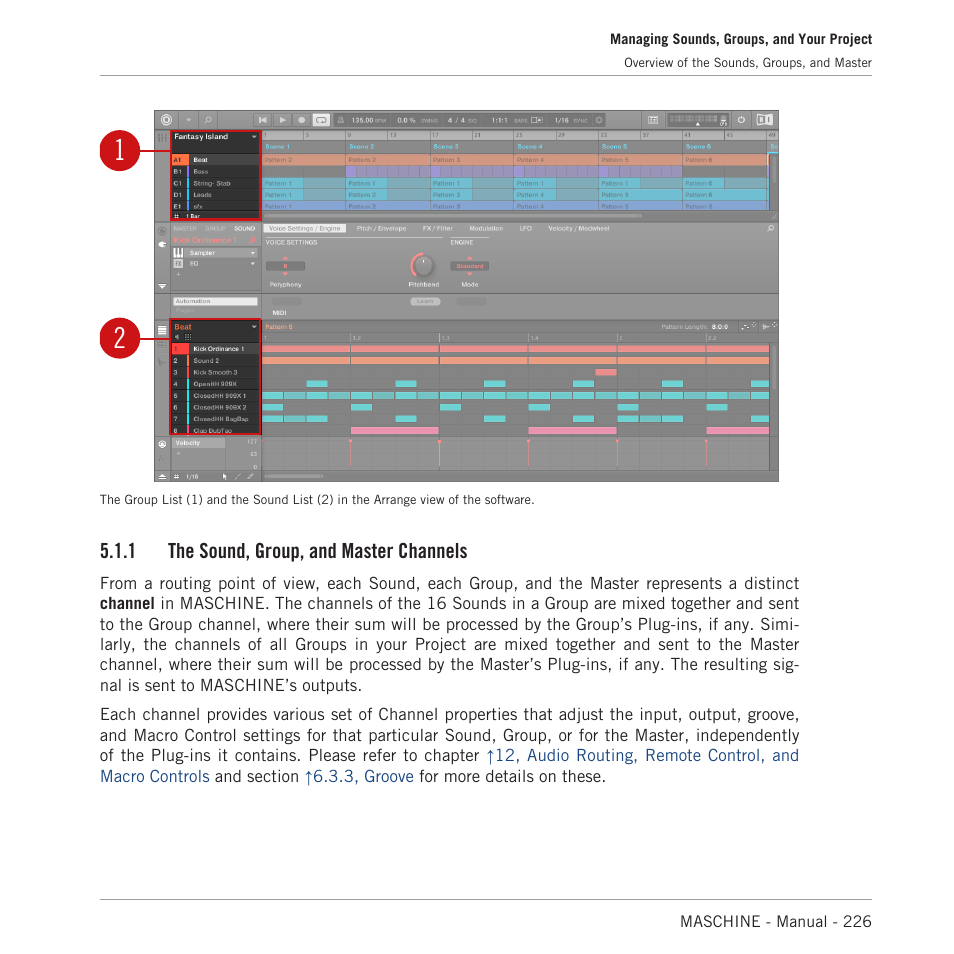 The sound, group, and master channels, 1 the sound, group, and master channels | Native Instruments MASCHINE MK3 Groove Production Studio (Black) User Manual | Page 226 / 976