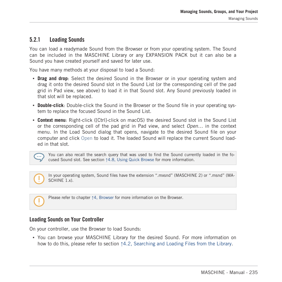 Loading sounds, 1 loading sounds, Loading sounds on your controller | Native Instruments MASCHINE MK3 Groove Production Studio (Black) User Manual | Page 235 / 976