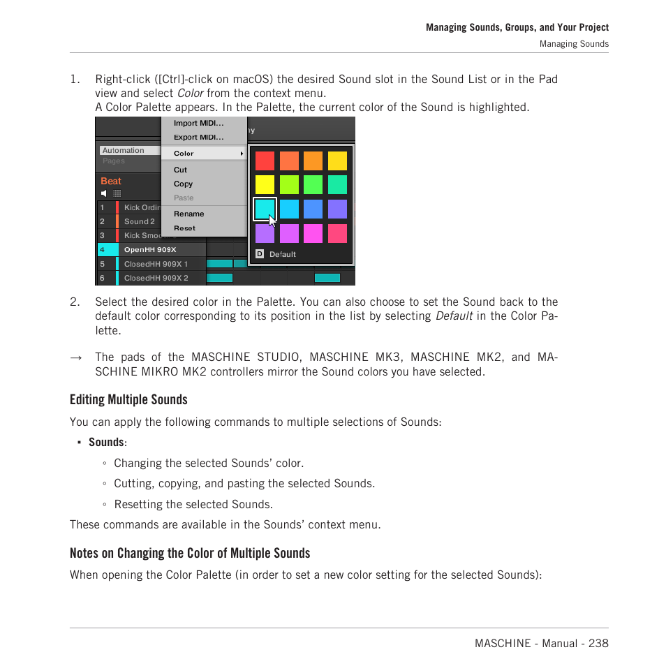 Editing multiple sounds | Native Instruments MASCHINE MK3 Groove Production Studio (Black) User Manual | Page 238 / 976