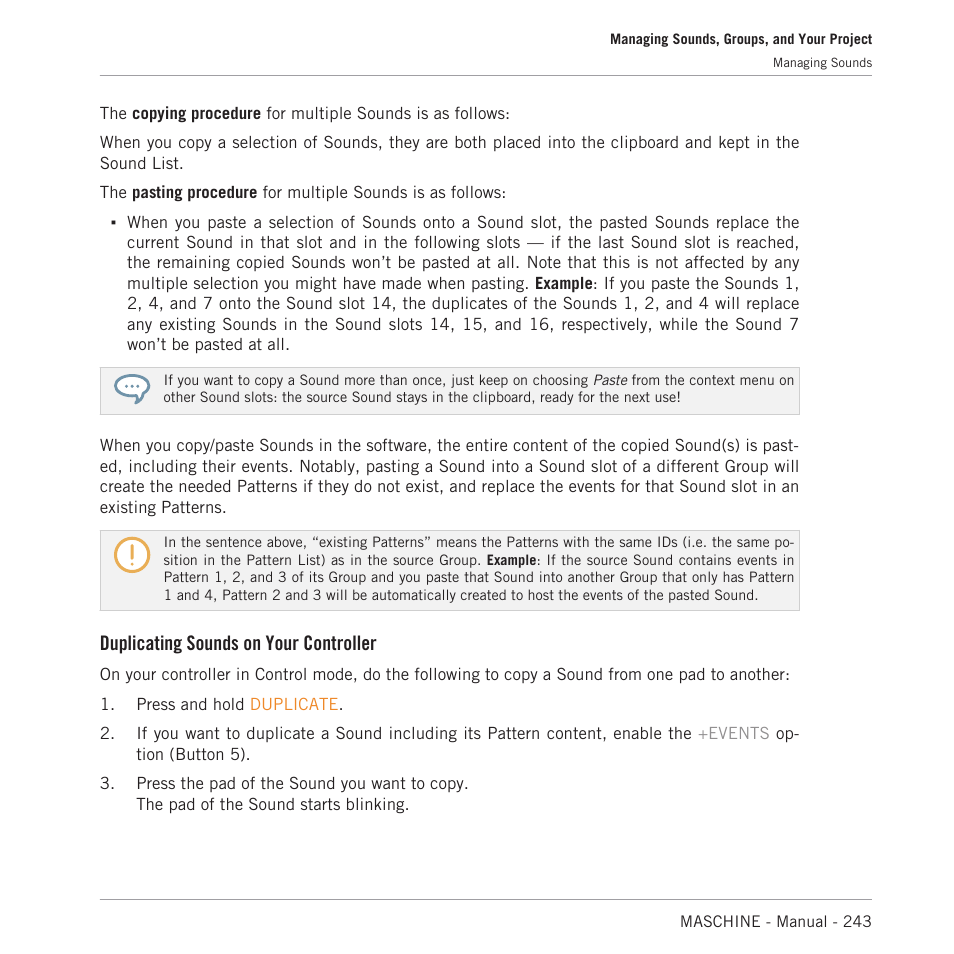 Duplicating sounds on your controller | Native Instruments MASCHINE MK3 Groove Production Studio (Black) User Manual | Page 243 / 976