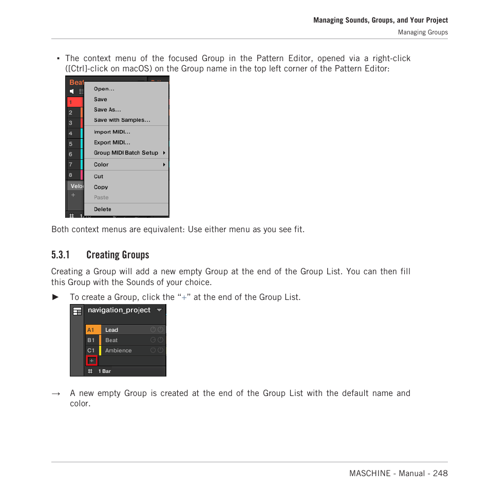 Creating groups, 1 creating groups | Native Instruments MASCHINE MK3 Groove Production Studio (Black) User Manual | Page 248 / 976