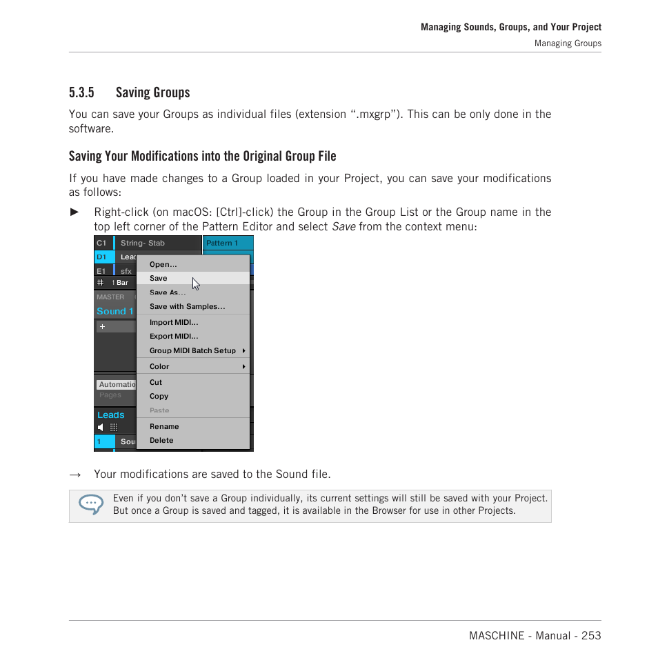 Saving groups, 5 saving groups | Native Instruments MASCHINE MK3 Groove Production Studio (Black) User Manual | Page 253 / 976