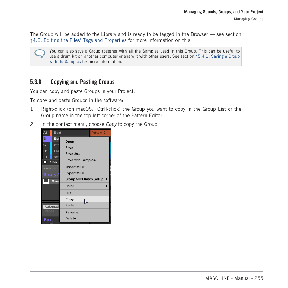 Copying and pasting groups, 6 copying and pasting groups | Native Instruments MASCHINE MK3 Groove Production Studio (Black) User Manual | Page 255 / 976