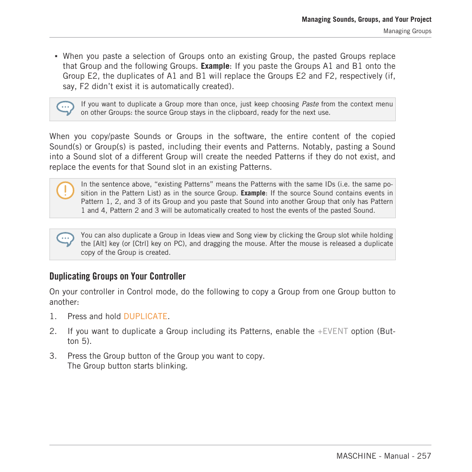 Duplicating groups on your controller | Native Instruments MASCHINE MK3 Groove Production Studio (Black) User Manual | Page 257 / 976