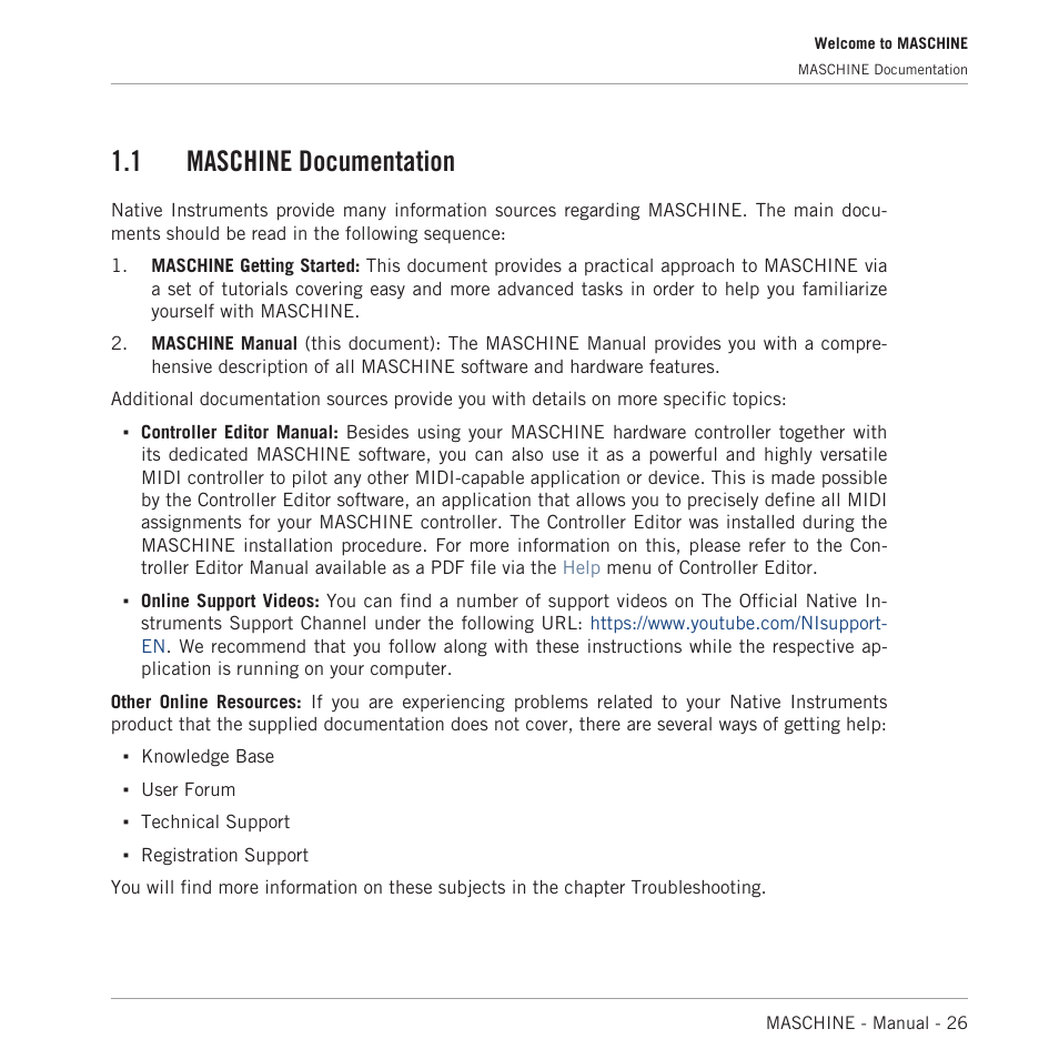 Maschine documentation, 1 maschine documentation | Native Instruments MASCHINE MK3 Groove Production Studio (Black) User Manual | Page 26 / 976