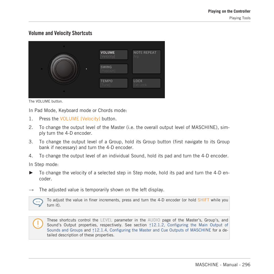 Volume and velocity shortcuts | Native Instruments MASCHINE MK3 Groove Production Studio (Black) User Manual | Page 296 / 976