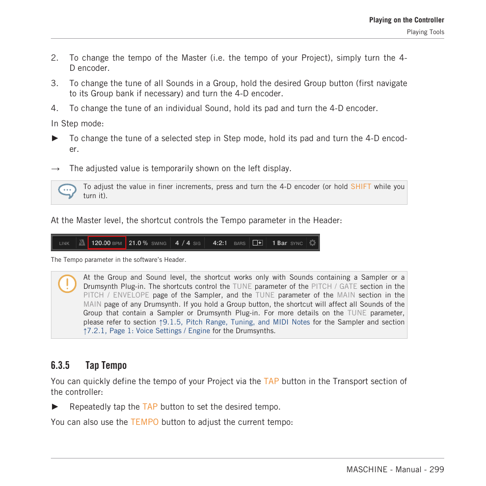 Tap tempo, 5 tap tempo | Native Instruments MASCHINE MK3 Groove Production Studio (Black) User Manual | Page 299 / 976