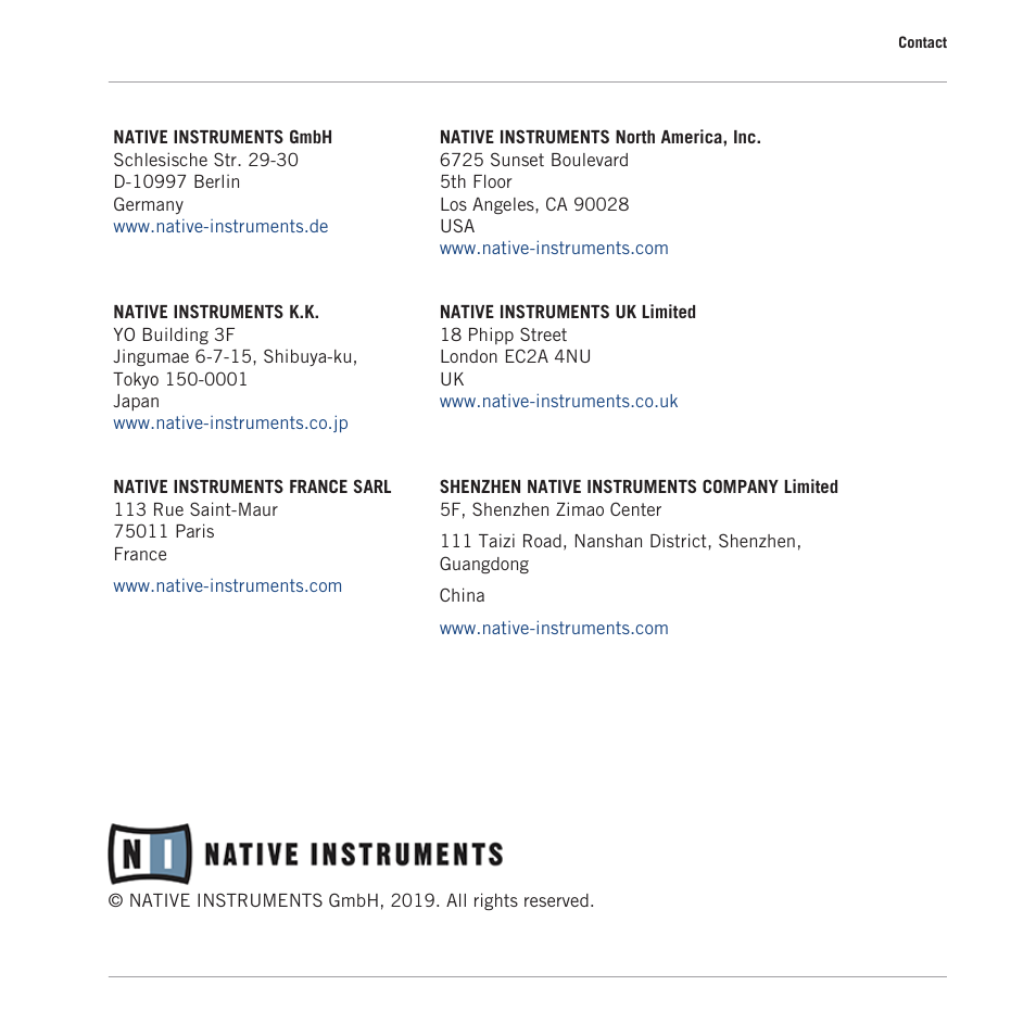 Contact | Native Instruments MASCHINE MK3 Groove Production Studio (Black) User Manual | Page 3 / 976