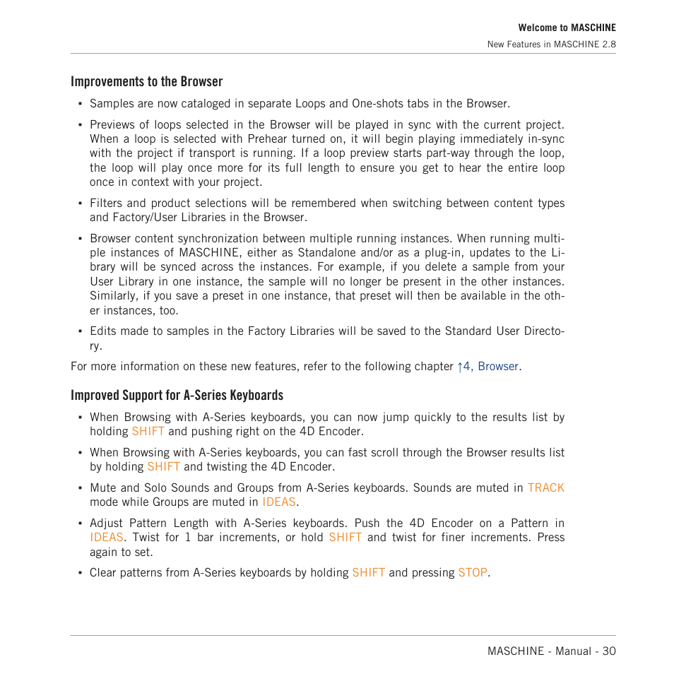 Improvements to the browser, Improved support for a-series keyboards | Native Instruments MASCHINE MK3 Groove Production Studio (Black) User Manual | Page 30 / 976