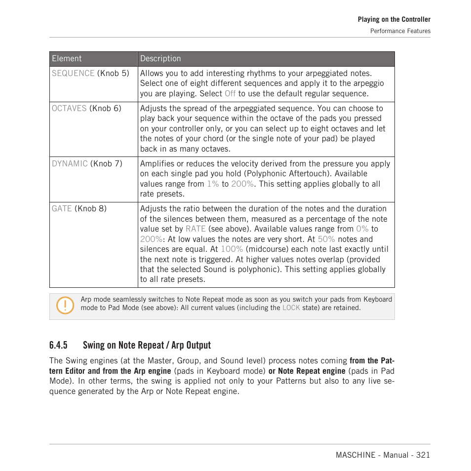 Swing on note repeat / arp output | Native Instruments MASCHINE MK3 Groove Production Studio (Black) User Manual | Page 321 / 976