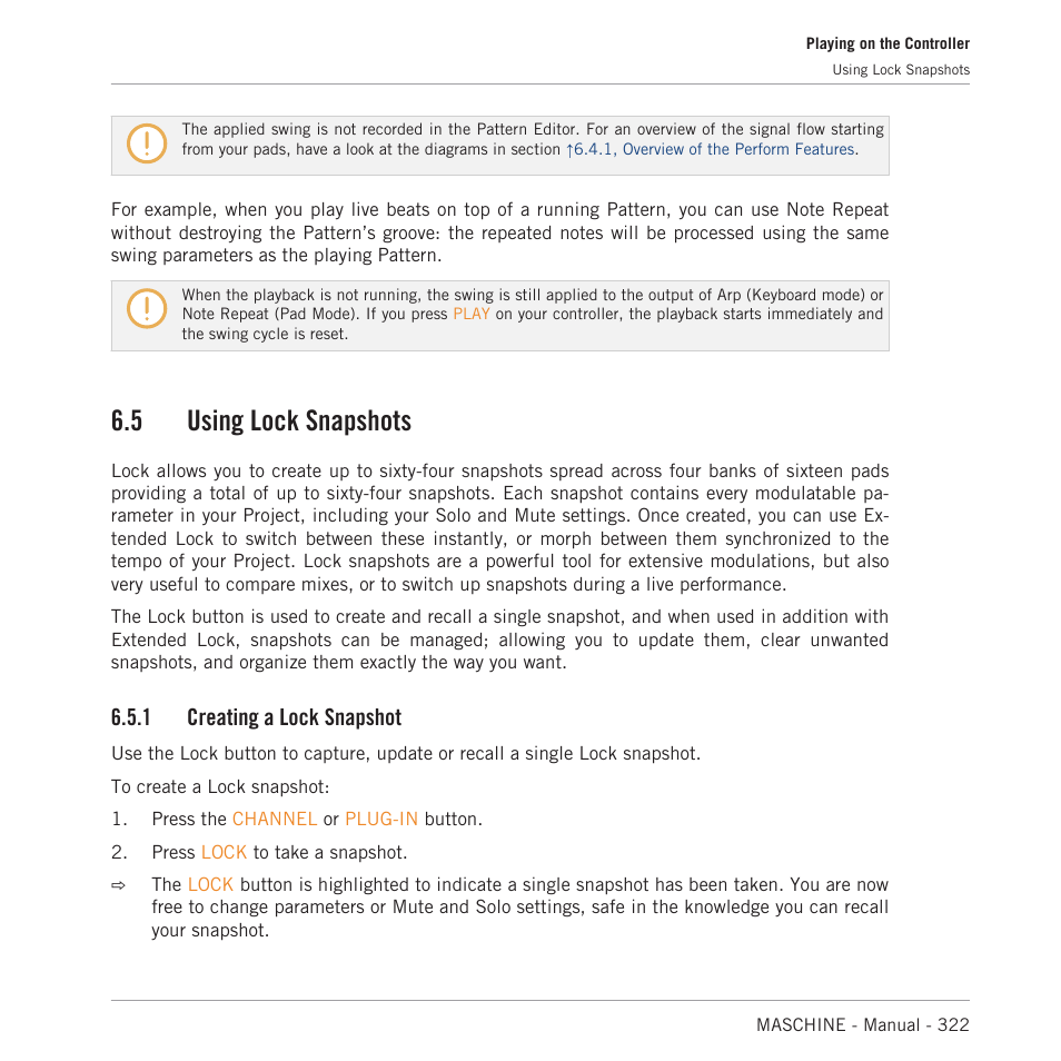 Using lock snapshots, Creating a lock snapshot, 5 using lock snapshots | 1 creating a lock snapshot | Native Instruments MASCHINE MK3 Groove Production Studio (Black) User Manual | Page 322 / 976