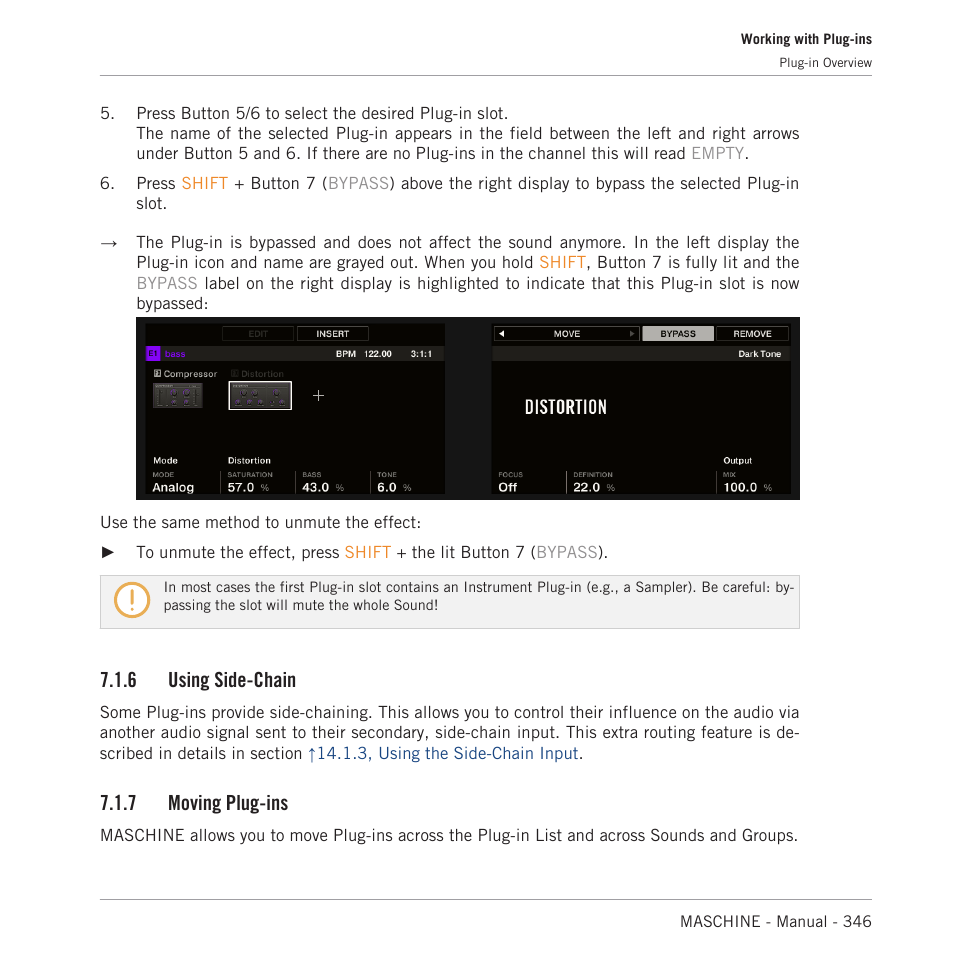 Using side-chain, Moving plug-ins, 7, moving plug-ins | 6 using side-chain, 7 moving plug-ins | Native Instruments MASCHINE MK3 Groove Production Studio (Black) User Manual | Page 346 / 976