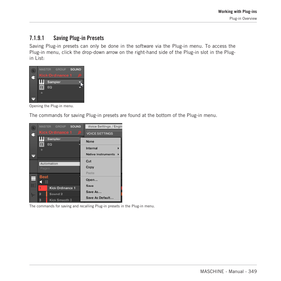 Saving plug-in presets, 1 saving plug-in presets | Native Instruments MASCHINE MK3 Groove Production Studio (Black) User Manual | Page 349 / 976