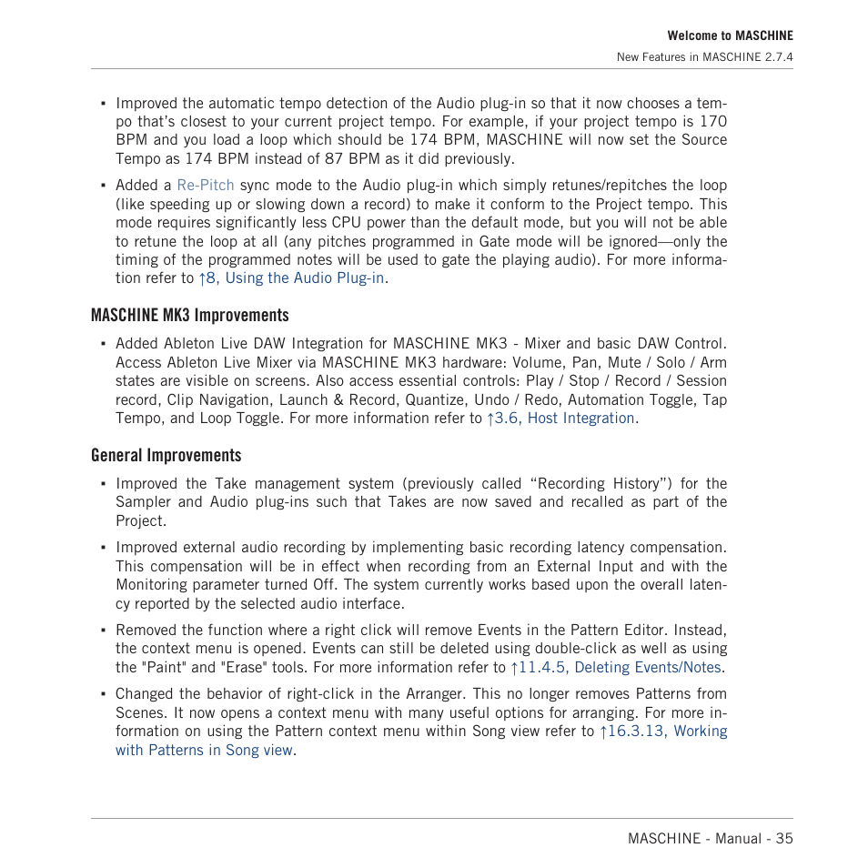 Maschine mk3 improvements, General improvements | Native Instruments MASCHINE MK3 Groove Production Studio (Black) User Manual | Page 35 / 976