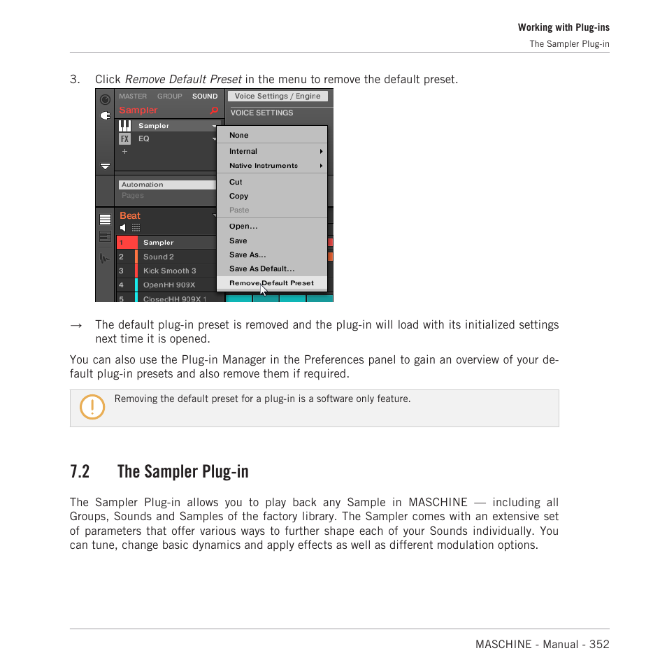 The sampler plug-in, Back all sample content in maschine: the sampler, 2, the sampler plug-in | 2 the sampler plug-in | Native Instruments MASCHINE MK3 Groove Production Studio (Black) User Manual | Page 352 / 976