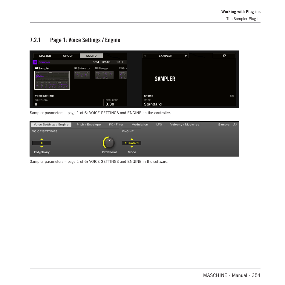 For the drumsynths, 1 page 1: voice settings / engine | Native Instruments MASCHINE MK3 Groove Production Studio (Black) User Manual | Page 354 / 976