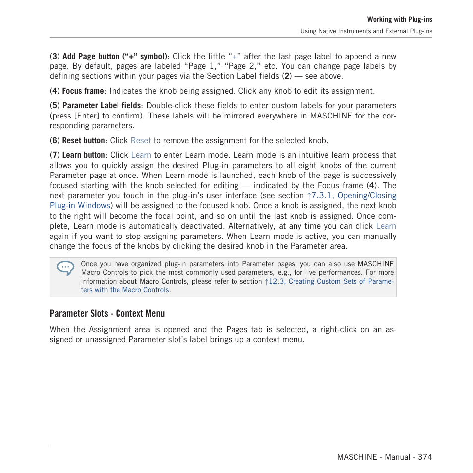 Parameter slots - context menu | Native Instruments MASCHINE MK3 Groove Production Studio (Black) User Manual | Page 374 / 976