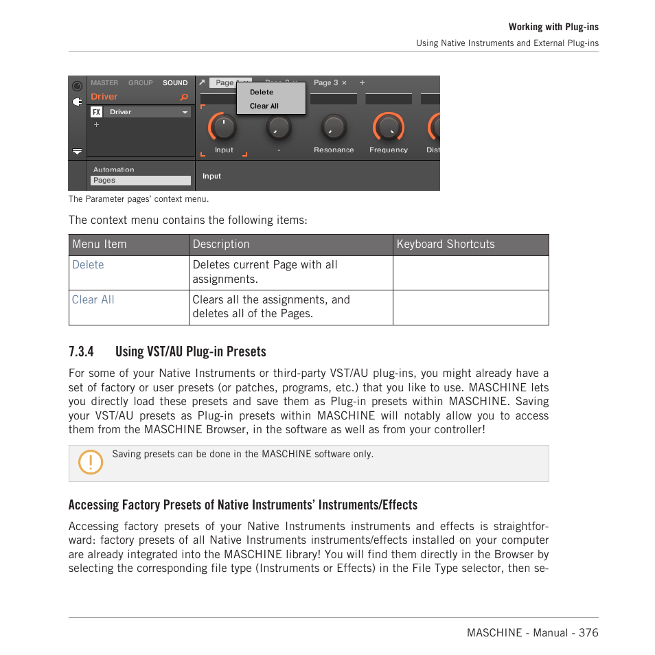 Using vst/au plug-in presets, 4, using vst/au plug-in presets, For more information | 4 using vst/au plug-in presets | Native Instruments MASCHINE MK3 Groove Production Studio (Black) User Manual | Page 376 / 976