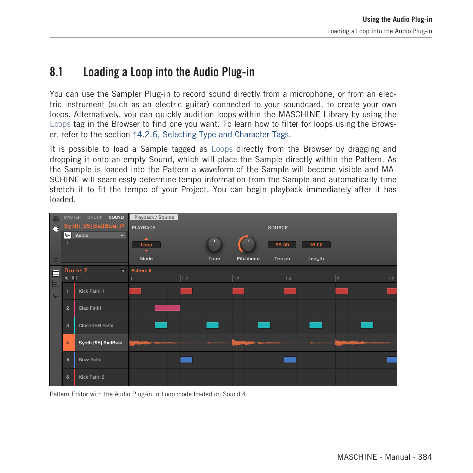 Loading a loop into the audio plug-in, 1 loading a loop into the audio plug-in | Native Instruments MASCHINE MK3 Groove Production Studio (Black) User Manual | Page 384 / 976