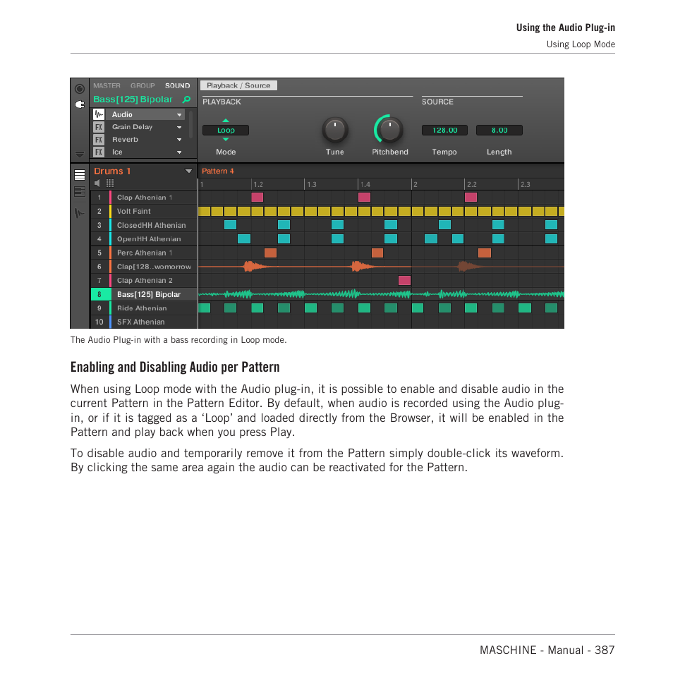 Enabling and disabling audio per pattern | Native Instruments MASCHINE MK3 Groove Production Studio (Black) User Manual | Page 387 / 976