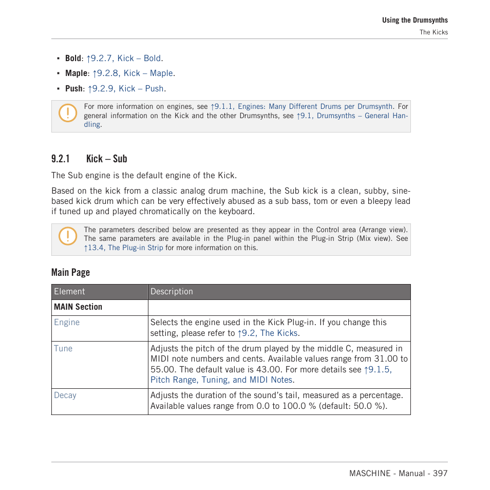 Kick – sub, Default), 1, kick – sub | 1 kick – sub, Main page | Native Instruments MASCHINE MK3 Groove Production Studio (Black) User Manual | Page 397 / 976