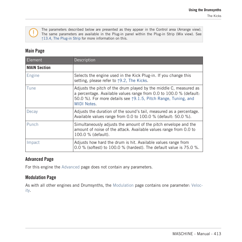Main page, Advanced page, Modulation page | Native Instruments MASCHINE MK3 Groove Production Studio (Black) User Manual | Page 413 / 976