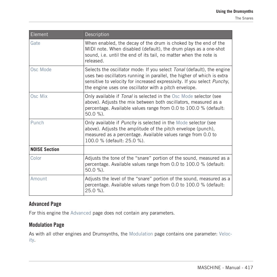 Advanced page, Modulation page | Native Instruments MASCHINE MK3 Groove Production Studio (Black) User Manual | Page 417 / 976