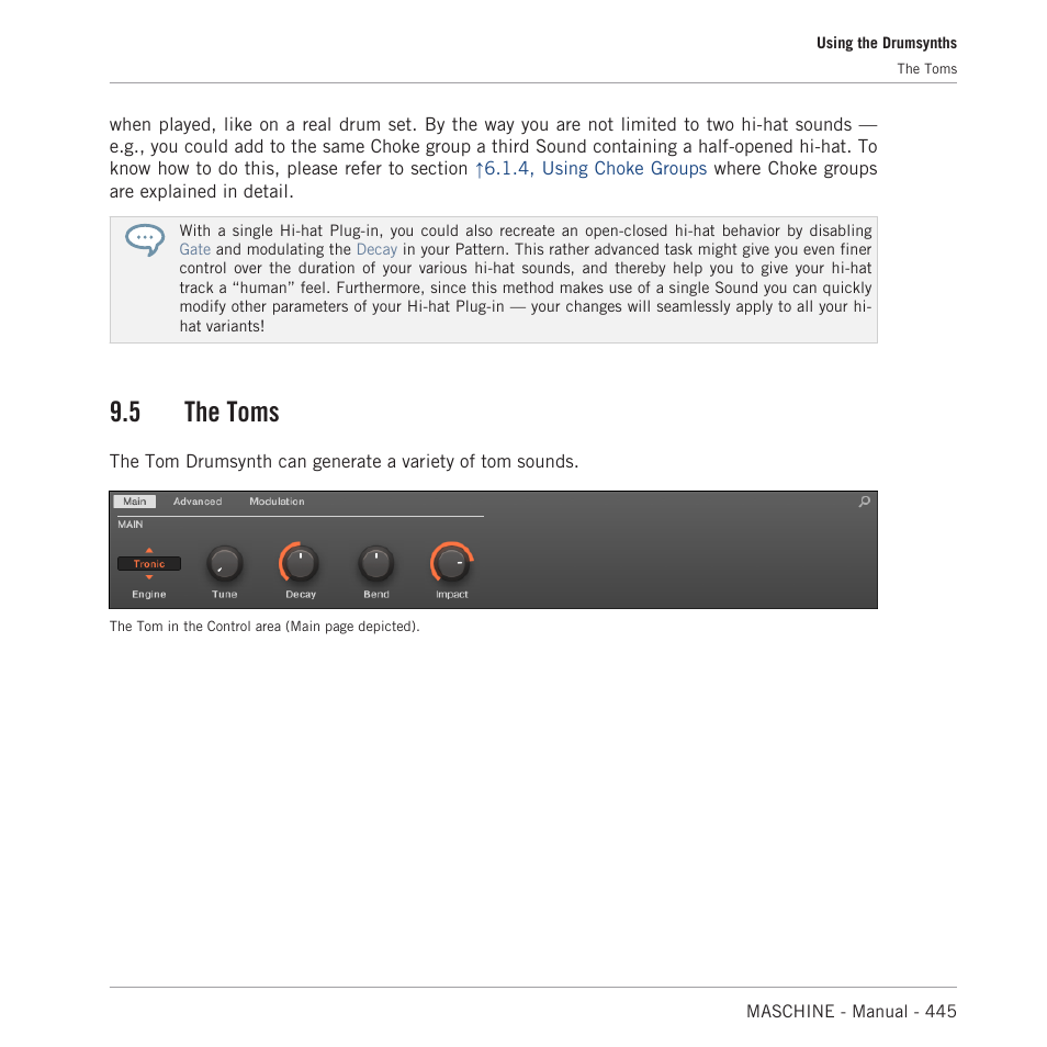 The toms, The tom plug-in, 5, the toms | 5 the toms | Native Instruments MASCHINE MK3 Groove Production Studio (Black) User Manual | Page 445 / 976