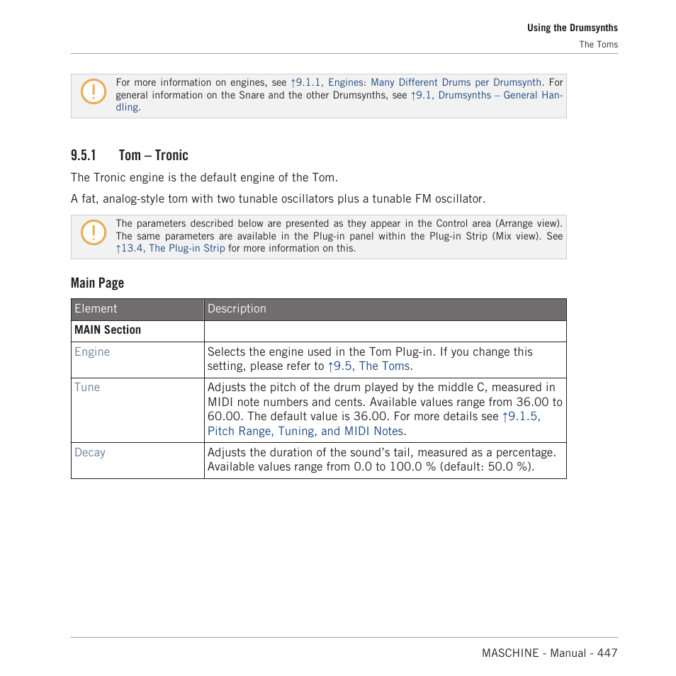 Tom – tronic, Default), 1, tom – tronic | 1 tom – tronic, Main page | Native Instruments MASCHINE MK3 Groove Production Studio (Black) User Manual | Page 447 / 976
