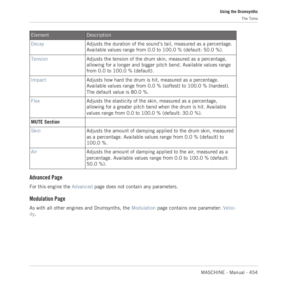 Advanced page, Modulation page | Native Instruments MASCHINE MK3 Groove Production Studio (Black) User Manual | Page 454 / 976