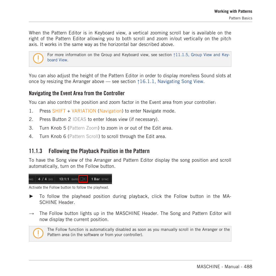 Following the playback position in the pattern, Navigating the event area from the controller, 3 following the playback position in the pattern | Native Instruments MASCHINE MK3 Groove Production Studio (Black) User Manual | Page 488 / 976