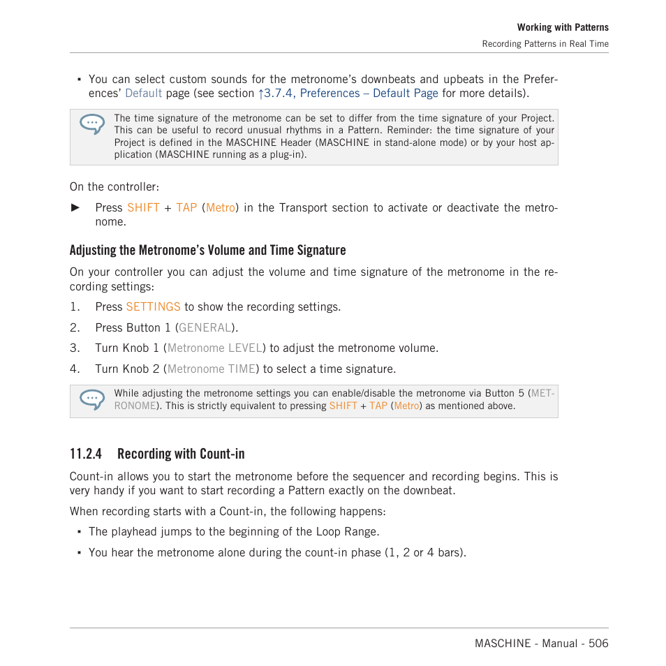 Recording with count-in, On configuring count-in, refer to section, 4, recording | With count-in, You can also start the recording with a count-in, 4, recording with count-in, 4 recording with count-in | Native Instruments MASCHINE MK3 Groove Production Studio (Black) User Manual | Page 506 / 976