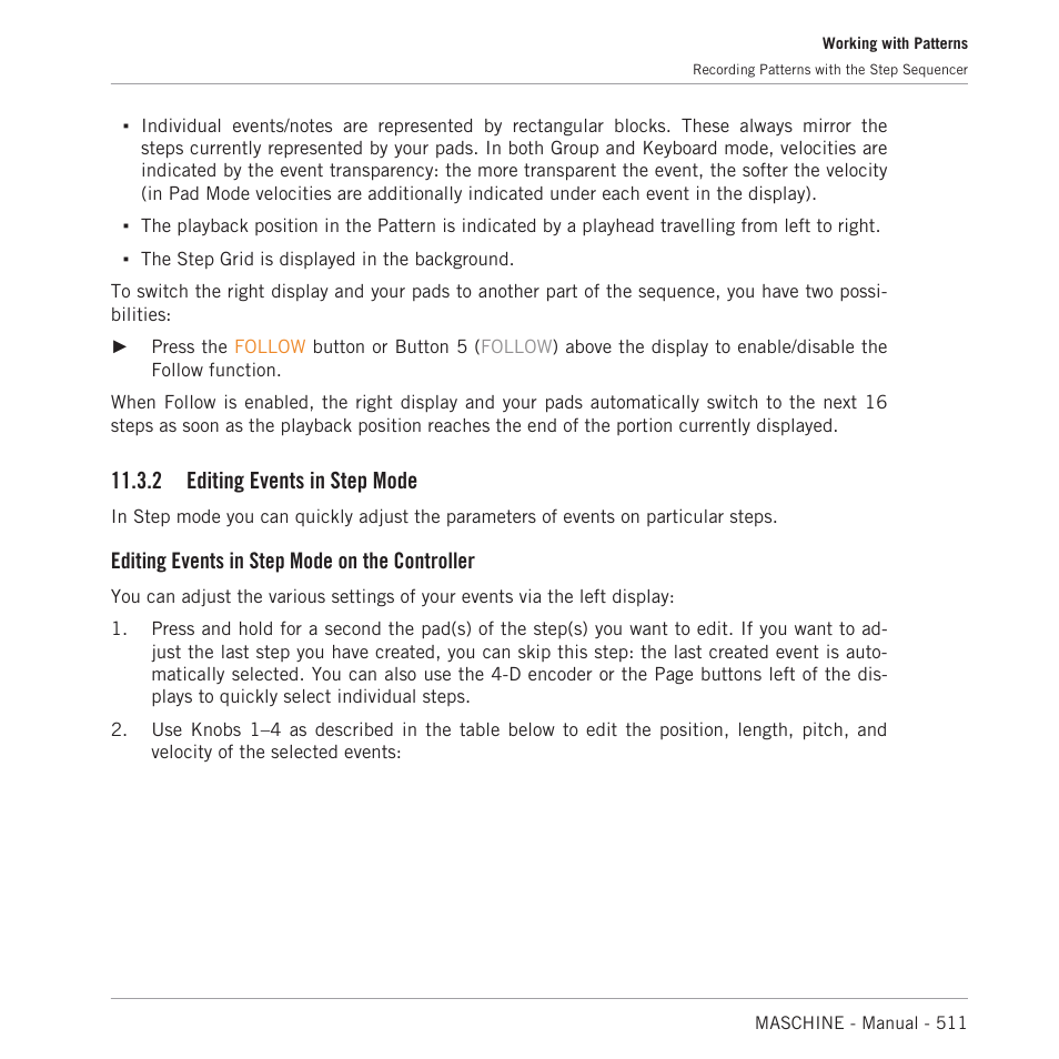 Editing events in step mode, 2 editing events in step mode, Editing events in step mode on the controller | Native Instruments MASCHINE MK3 Groove Production Studio (Black) User Manual | Page 511 / 976