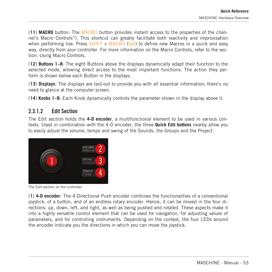 Edit section, 2, edit section | Native Instruments MASCHINE MK3 Groove Production Studio (Black) User Manual | Page 53 / 976