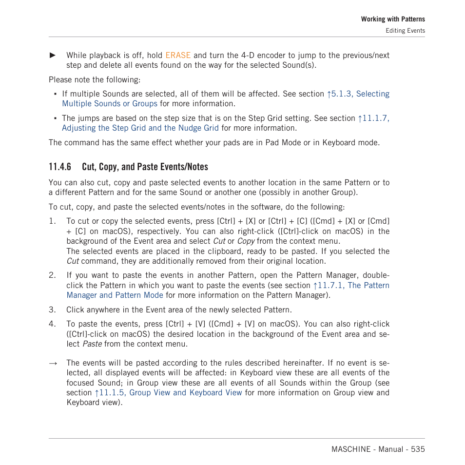 Cut, copy, and paste events/notes | Native Instruments MASCHINE MK3 Groove Production Studio (Black) User Manual | Page 535 / 976