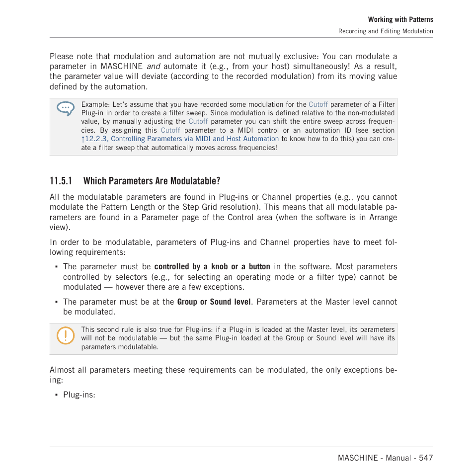 Which parameters are modulatable, 1 which parameters are modulatable | Native Instruments MASCHINE MK3 Groove Production Studio (Black) User Manual | Page 547 / 976