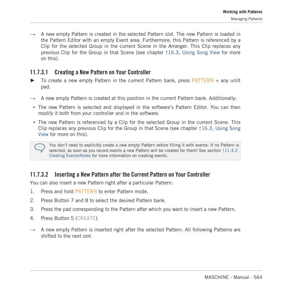 Creating a new pattern on your controller, 1 creating a new pattern on your controller | Native Instruments MASCHINE MK3 Groove Production Studio (Black) User Manual | Page 564 / 976