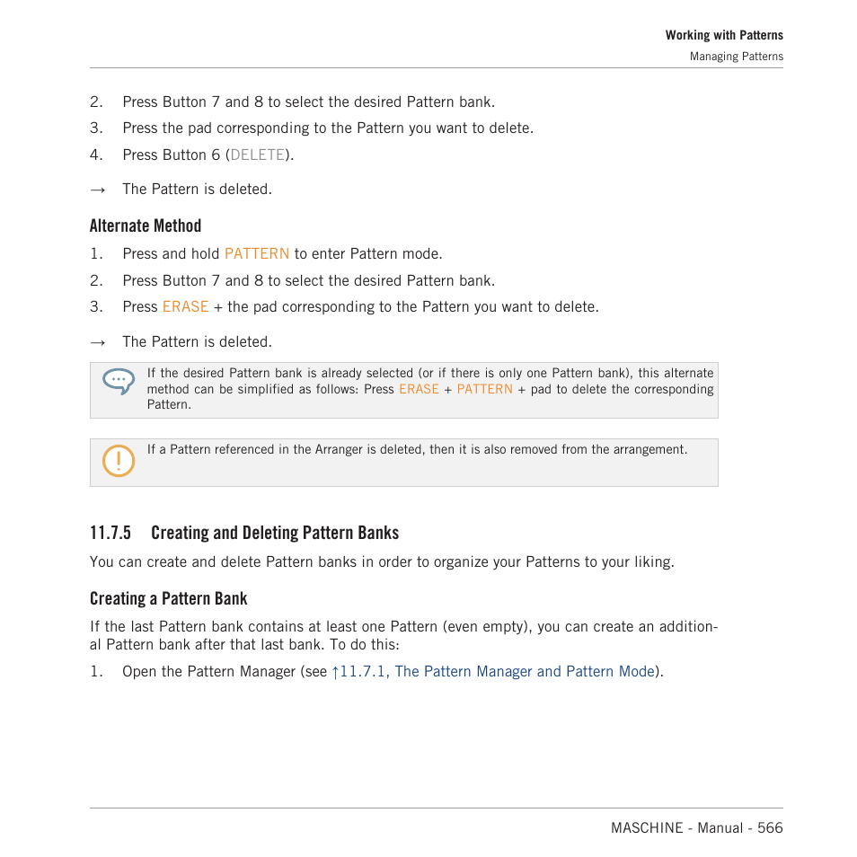 Creating and deleting pattern banks, 5, creating and deleting pattern banks, Alternate method | 5 creating and deleting pattern banks, Creating a pattern bank | Native Instruments MASCHINE MK3 Groove Production Studio (Black) User Manual | Page 566 / 976