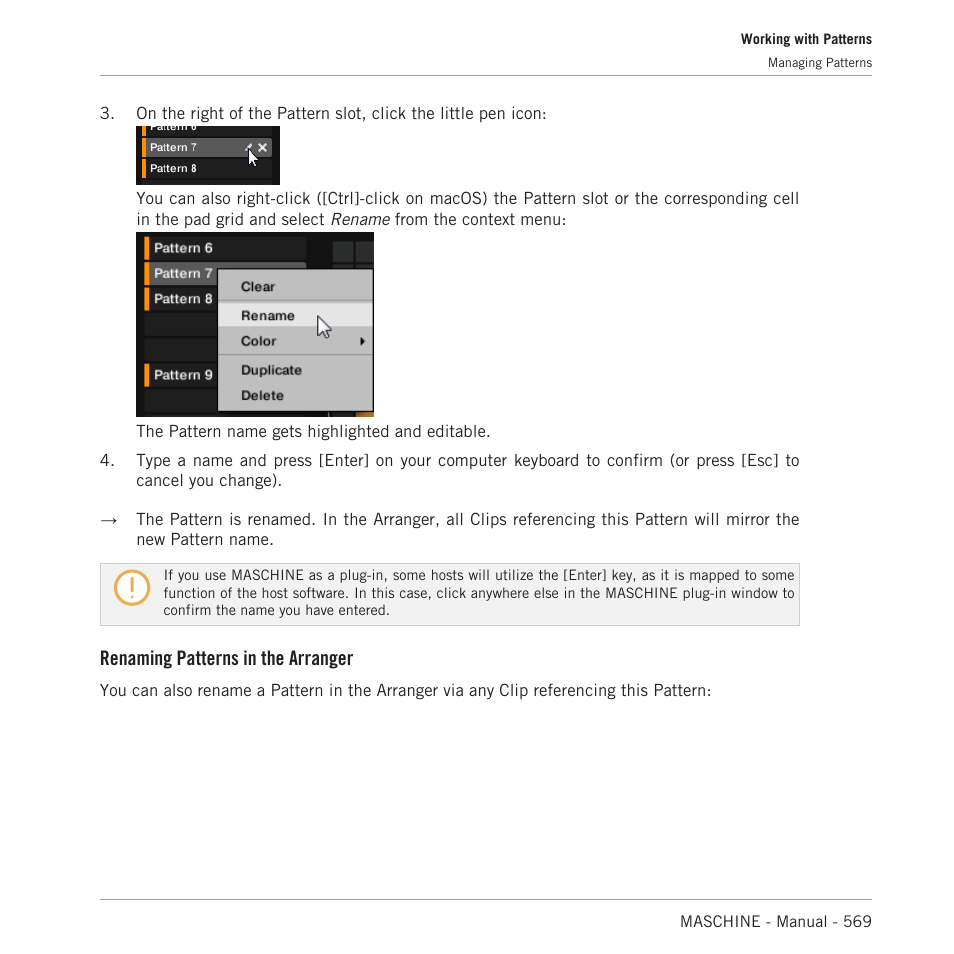 Renaming patterns in the arranger | Native Instruments MASCHINE MK3 Groove Production Studio (Black) User Manual | Page 569 / 976