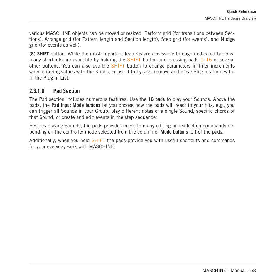 Pad section, 6, pad section | Native Instruments MASCHINE MK3 Groove Production Studio (Black) User Manual | Page 58 / 976