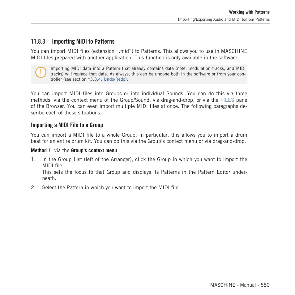 Importing midi to patterns, 3, importing midi to patterns, 3 importing midi to patterns | Importing a midi file to a group | Native Instruments MASCHINE MK3 Groove Production Studio (Black) User Manual | Page 580 / 976