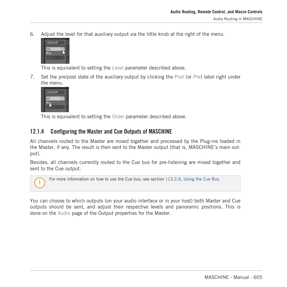 Configuring the master and cue outputs of maschine, 4, configuring the master and cue, Outputs of maschine | Native Instruments MASCHINE MK3 Groove Production Studio (Black) User Manual | Page 605 / 976