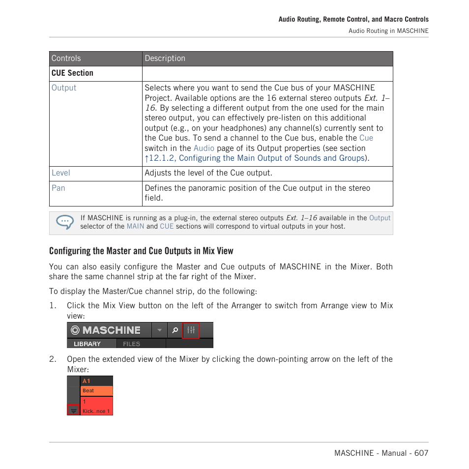 Configuring the master and cue outputs in mix view | Native Instruments MASCHINE MK3 Groove Production Studio (Black) User Manual | Page 607 / 976