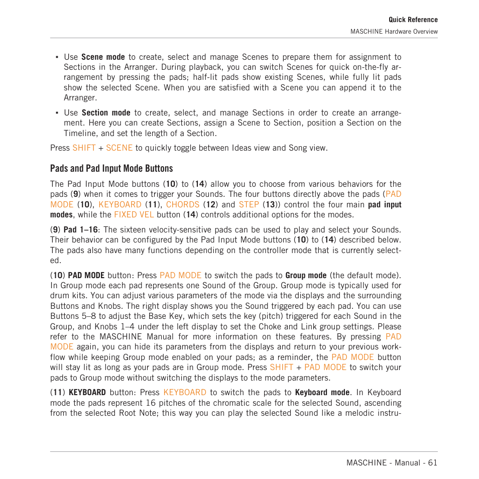 Pads and pad input mode buttons | Native Instruments MASCHINE MK3 Groove Production Studio (Black) User Manual | Page 61 / 976