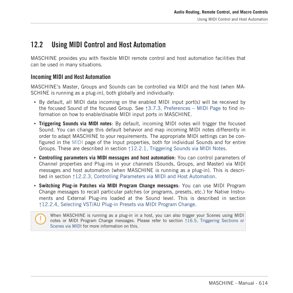 Using midi control and host automation, 2, using midi control and host automation, 2, using midi control and host automa | Tion, 2, us, Ing midi control and host automation, 2, using midi con, Trol and host automation, 2 using midi control and host automation, Incoming midi and host automation | Native Instruments MASCHINE MK3 Groove Production Studio (Black) User Manual | Page 614 / 976