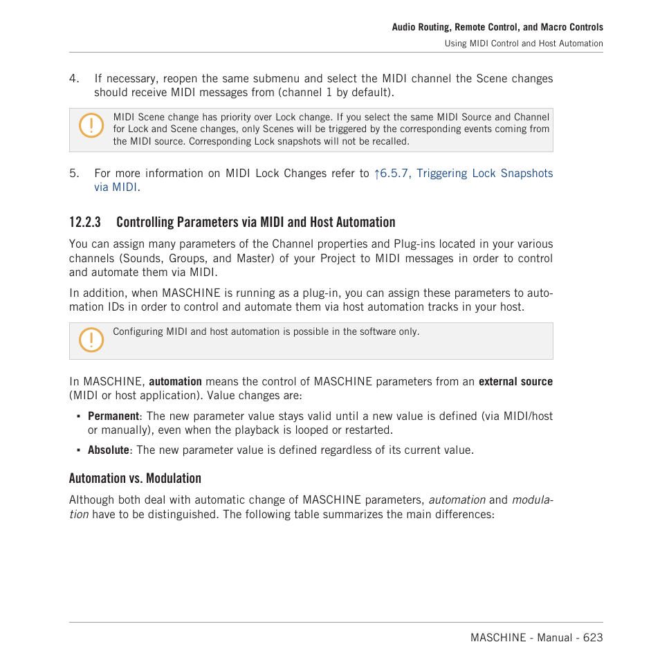 3, controlling parameters via midi and host, Automation, Respectively | 3, controlling parameters via midi, And host automation, Bed in section, Automation vs. modulation | Native Instruments MASCHINE MK3 Groove Production Studio (Black) User Manual | Page 623 / 976