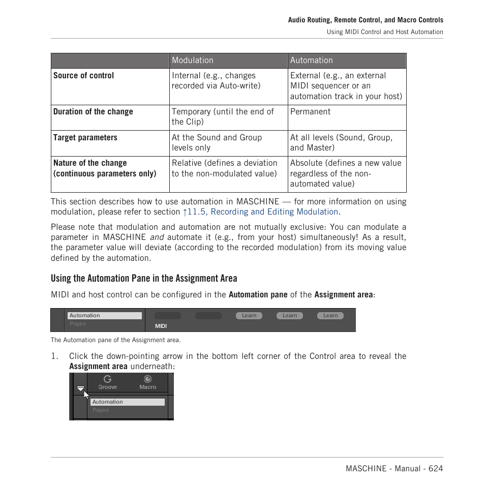 Using the automation pane in the assignment area | Native Instruments MASCHINE MK3 Groove Production Studio (Black) User Manual | Page 624 / 976